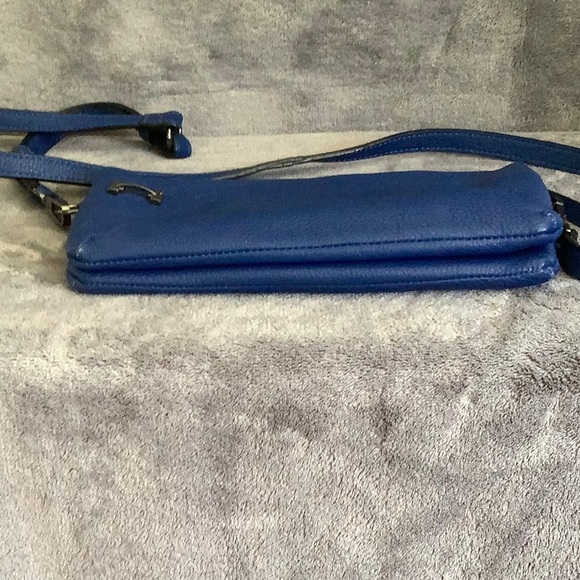 Halston Heritage Blue Leather Zipper Crossbody Bag - Picture 4 of 13